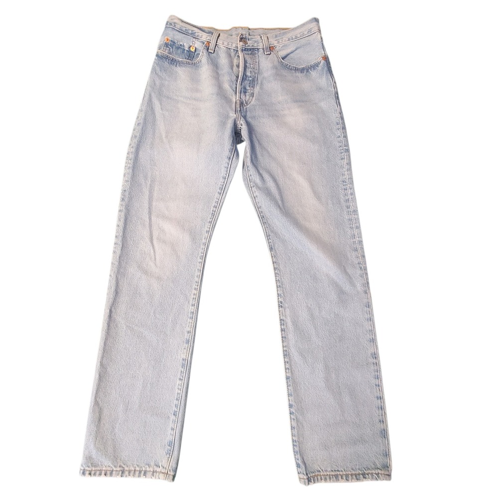 Levis Premium Men 501 29x30 Light Wash Blue Straight Jean Big E Denim Button Fly
